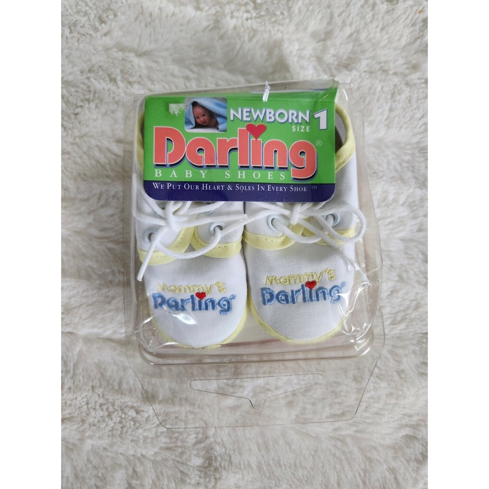 Vintage Infant Newborn Crib Shoes "Mommy's Darling" Sz 1 Darling Lace Up Soft